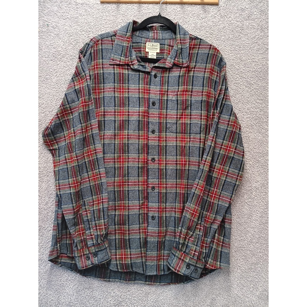 L.L. Bean Traditional Fit Plaid Flannel Shirt Men Large Cotton L